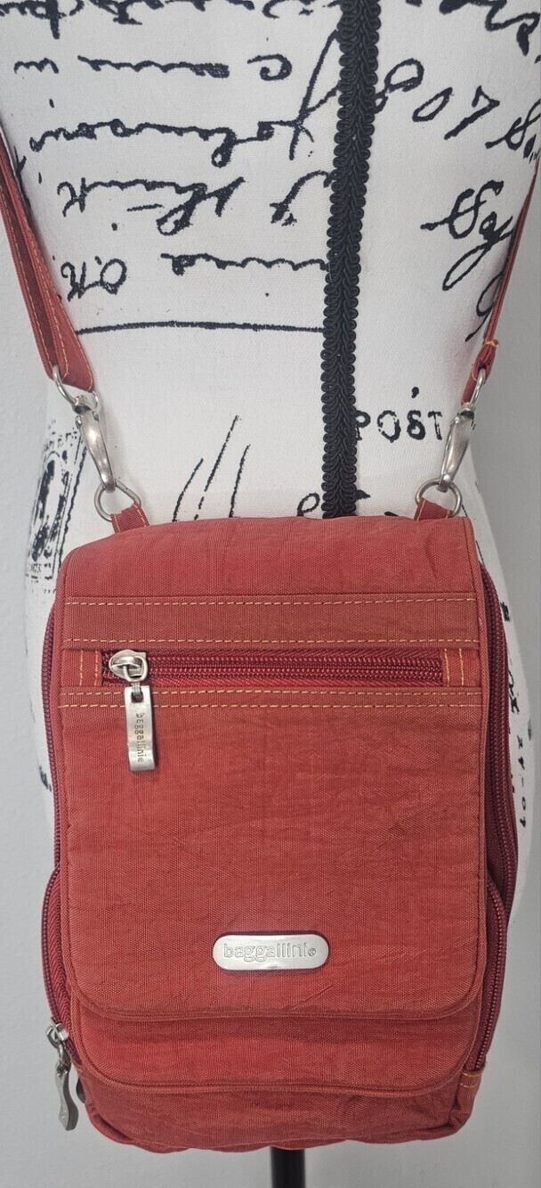 Baggallini Bon Voyage Nylon Travel Organizer Crossbody Bag Red Orange Yellow